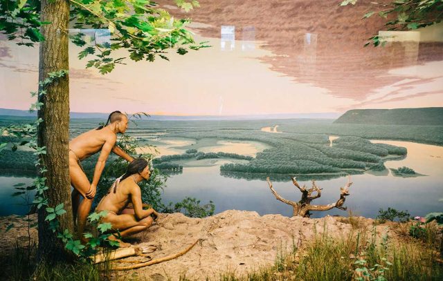 This river bluff view diorama depicts Native Americans. -- photo by Britt Fowler